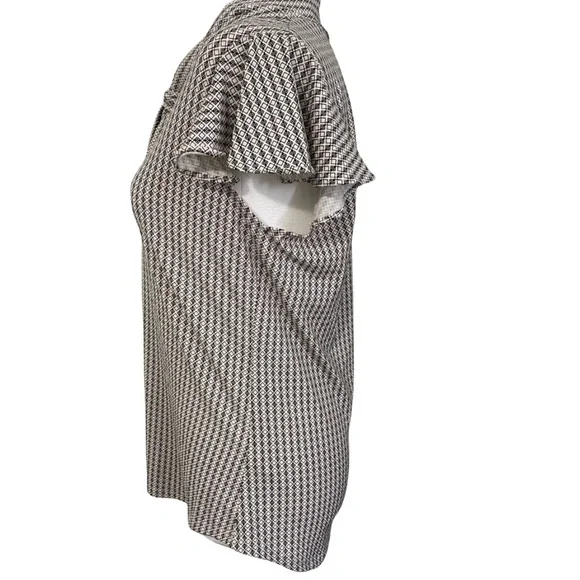 Adrianna Papell Tie Neck Blouse S Black Cream Geometric Flutter Sleeve NWT - Picture 5 of 14